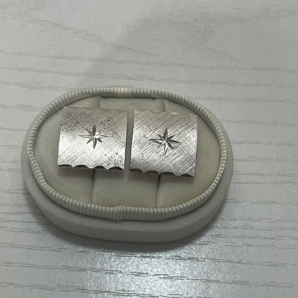 Vintage Square‎ Cufflinks with Starburst Design - Textured Sterling Plated